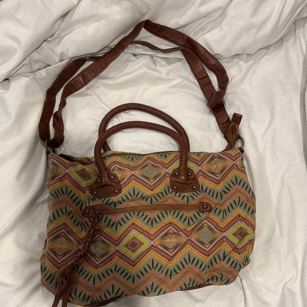 Bohemian Patterned Tote Bag with Brown Accents
